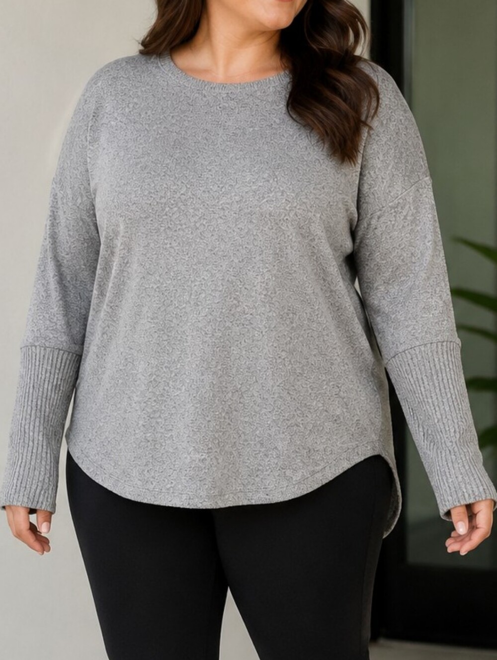 Gray Marled Hi Low Tunic Sweatshirt XL Cozy Loungewear Activewear Athleisure